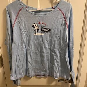 Disney Store XL Top Juniors Minnie Mouse Chocolate Kisses Shirt Blue Long Sleeve